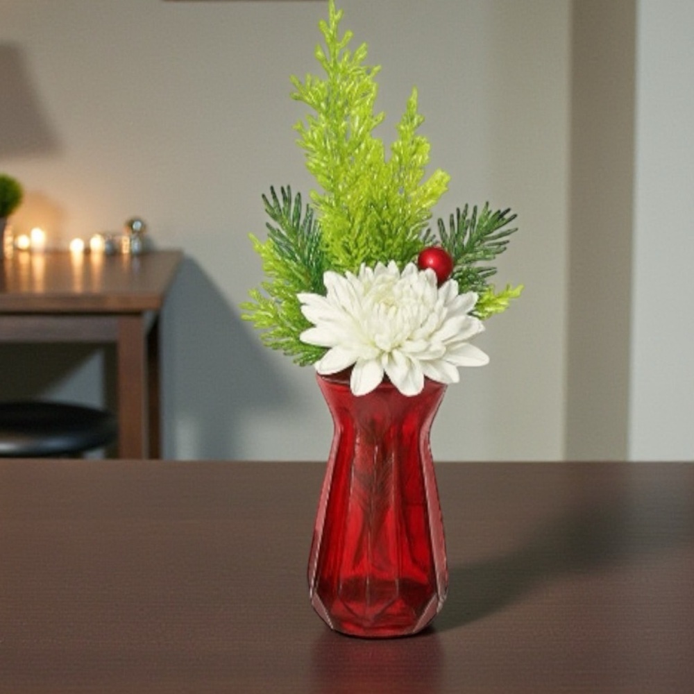 GLASS VASE DPS # ARIEL XL Floral Cut 10โ Vintage Glass Vase in RED